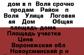 дом в п. Воля срочно продам › Район ­ п. Воля › Улица ­ Логовая 2ая › Дом ­ 14 › Общая площадь дома ­ 60 › Площадь участка ­ 8 › Цена ­ 1 250 000 - Воронежская обл., Новоусманский р-н, Воля п. Недвижимость » Дома, коттеджи, дачи продажа   